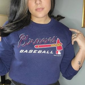 Vintage 90s 1999 Majestic Atlanta Braves Pullover Navy Youth XL Womens M